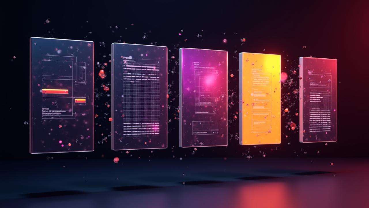 Wireframe digitali e interfacce astratte in stile brutalista