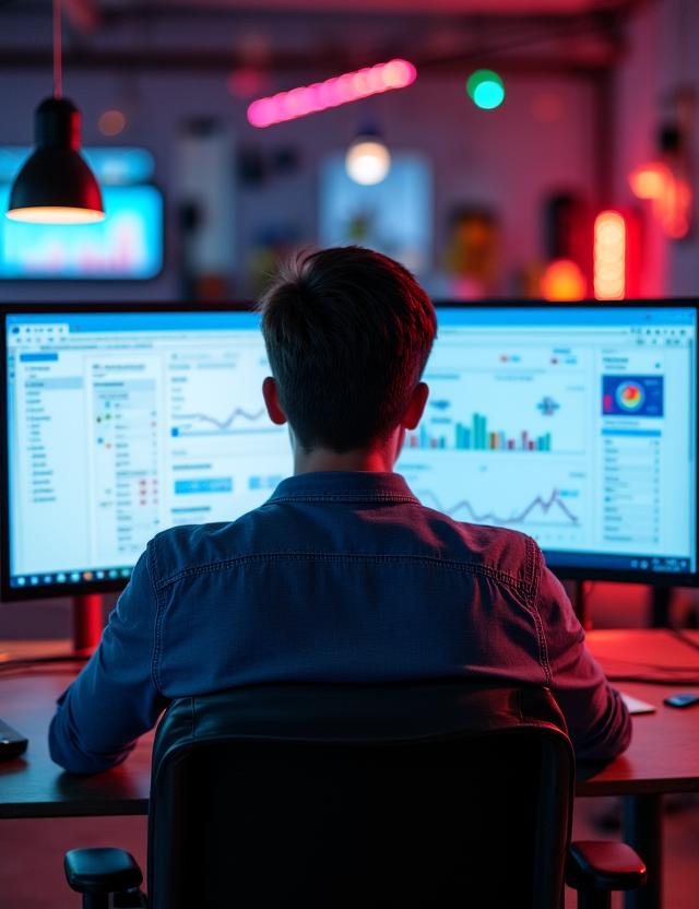 Studente al lavoro su una campagna di digital marketing