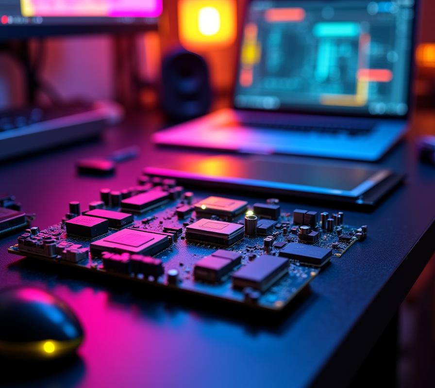 Postazione di lavoro IT professionale con componenti hardware